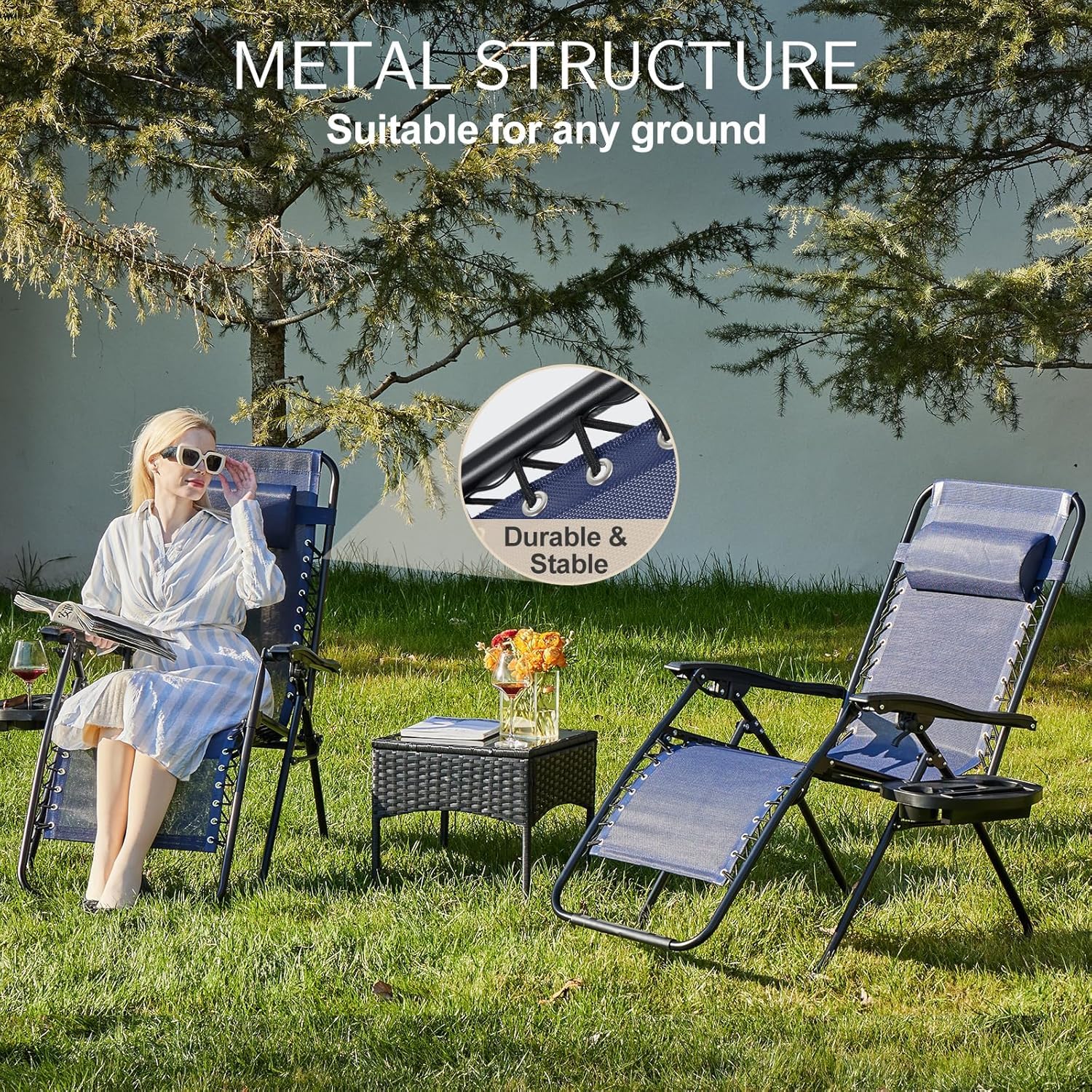 Sweetcrispy blue zero gravity chair ready for poolside lounging
