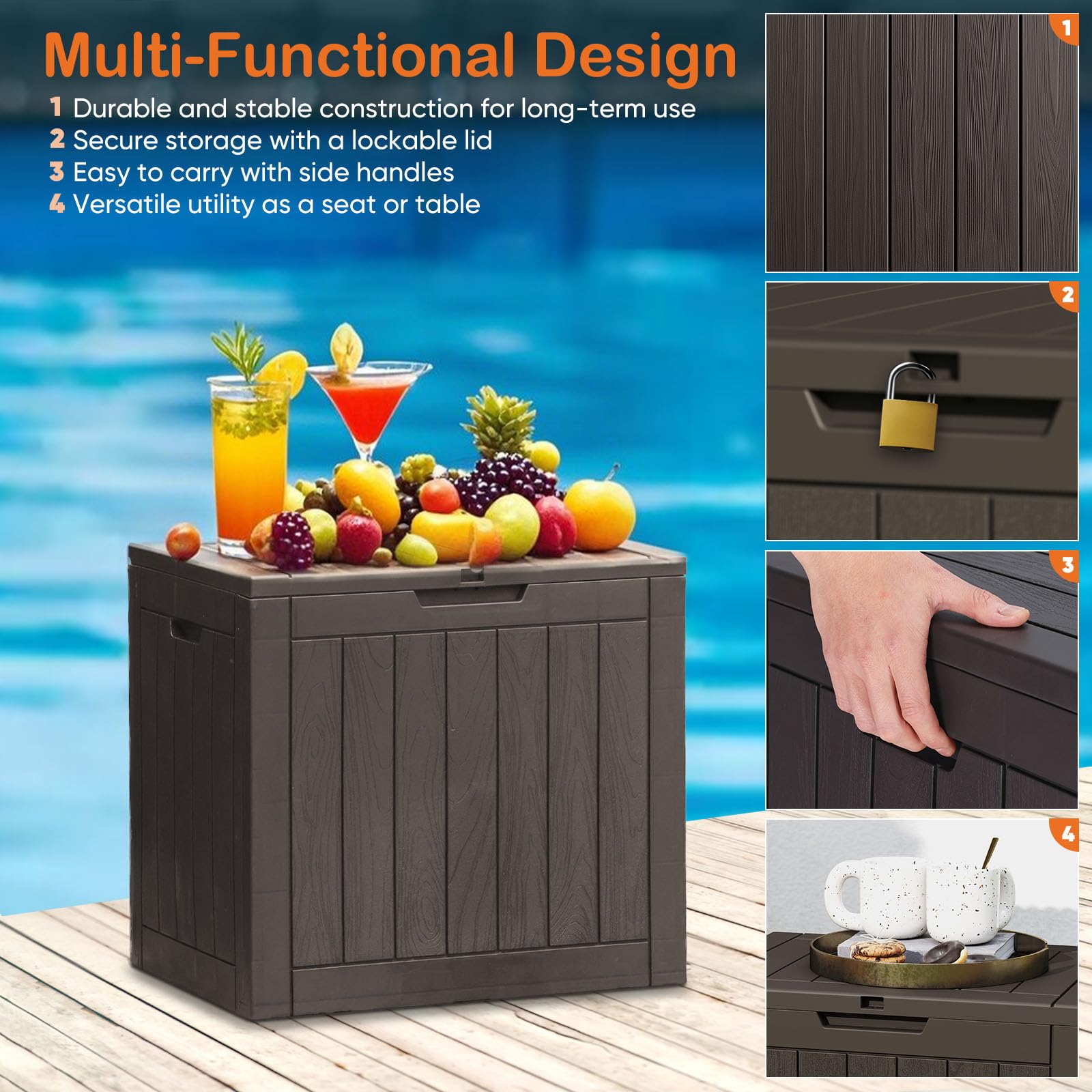 Sweetcrispy deck box lid opens to 100 degrees for easy access