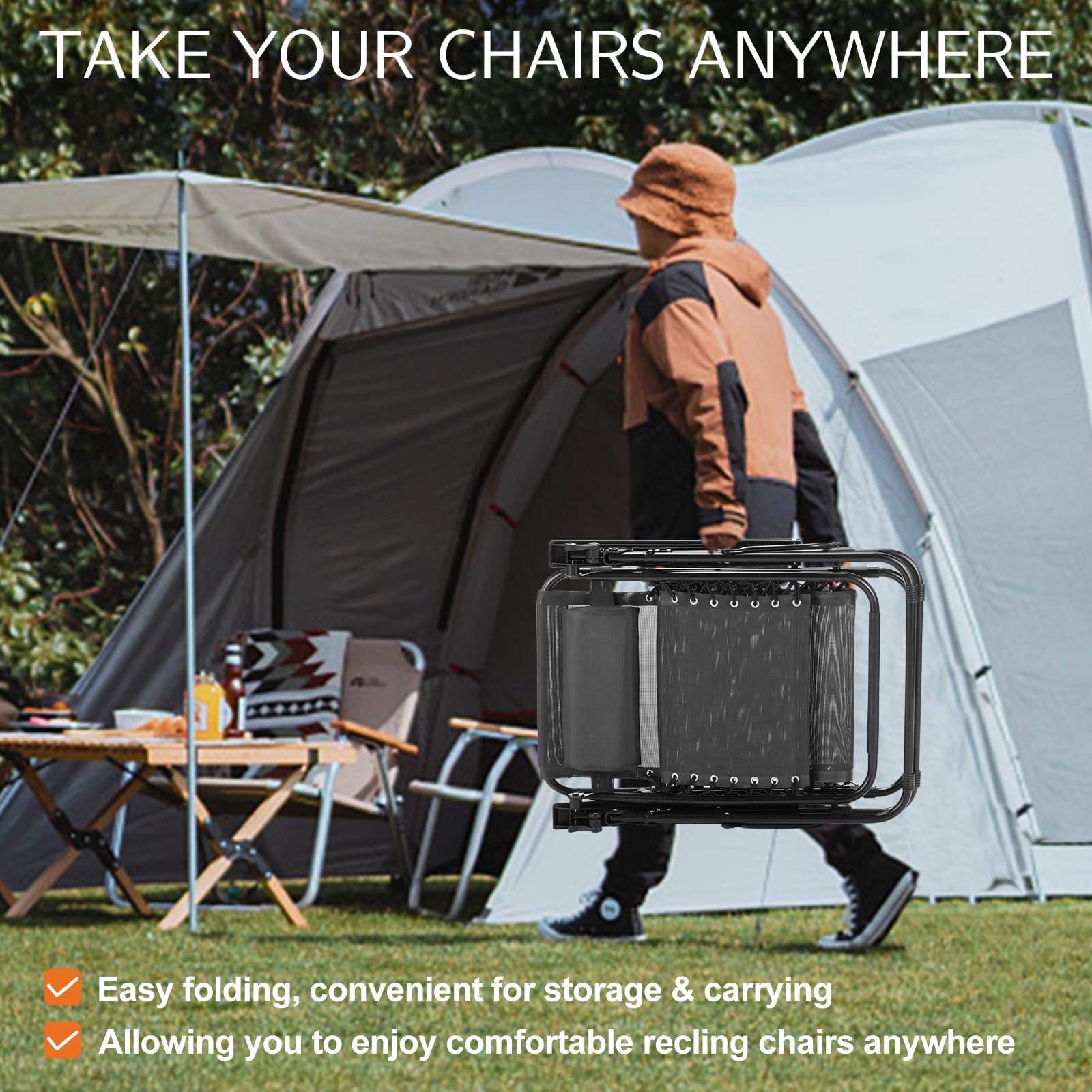 Sweetcrispy set of two chairs packed in compact fold for travel