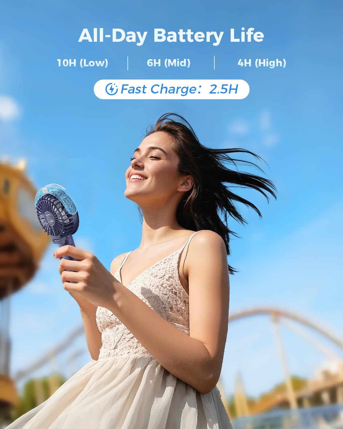 Sweetfull misting fan three-speed controls for customized comfort.