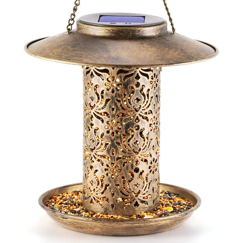 Sweetfull solar bird feeder on hook enables easy outdoor hanging and bird viewing.