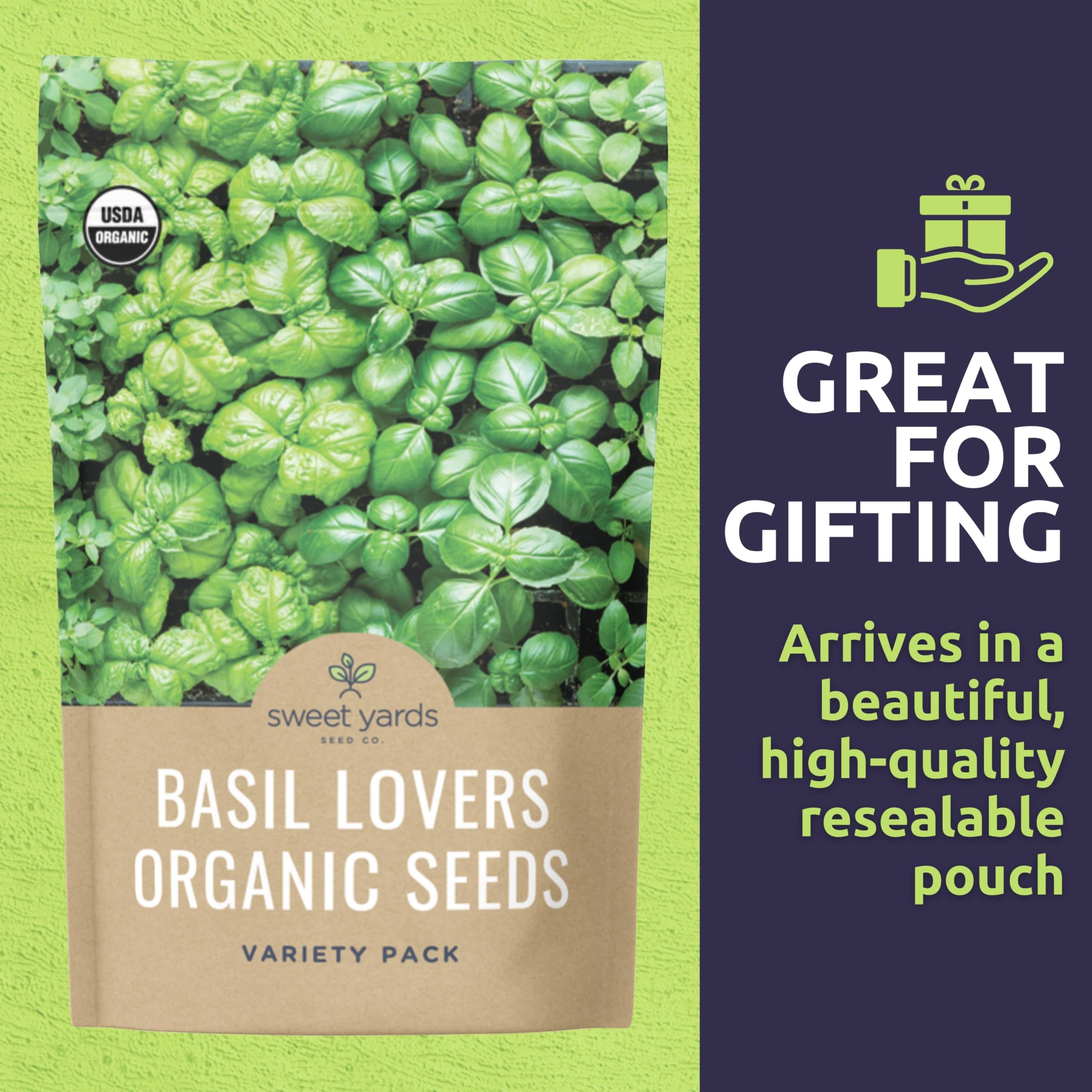 SWEET YARDS Cinnamon basil seeds pack for warm, spicy notes in dishes.