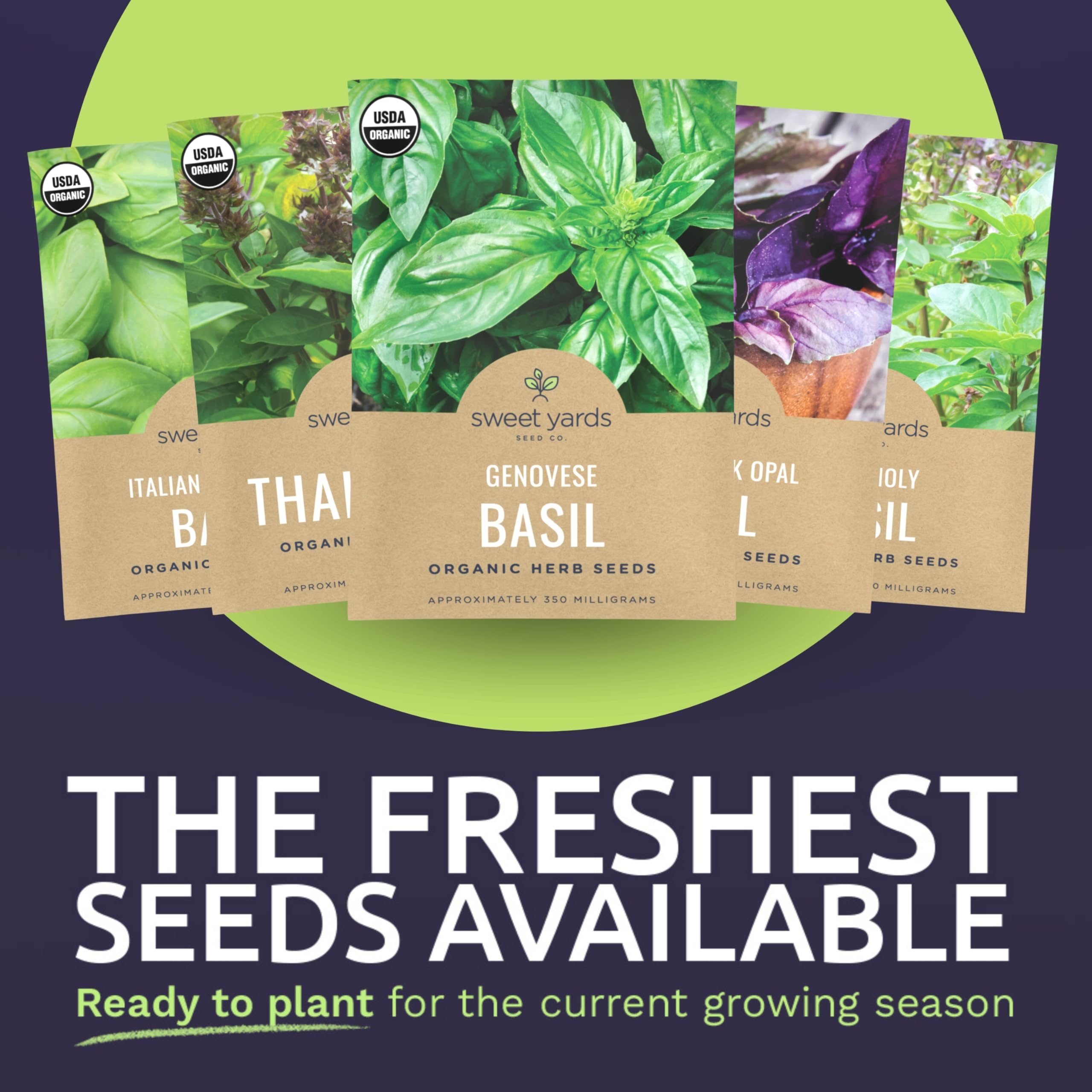 SWEET YARDS Lemon basil seeds pack for bright, citrusy dishes and teas.