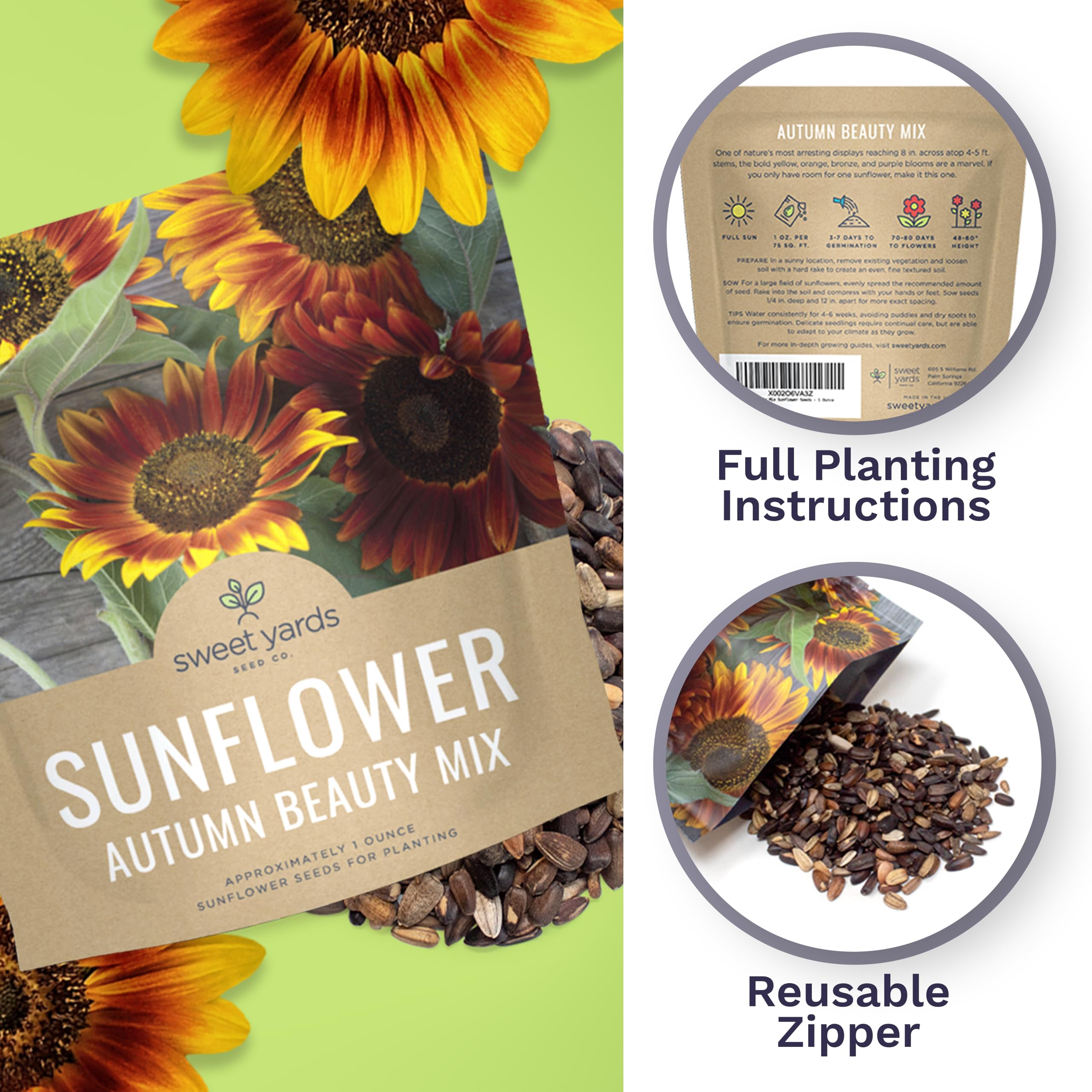 Sweet Yards Autumn Beauty sunflowers display gold, bronze, yellow, and purple tones