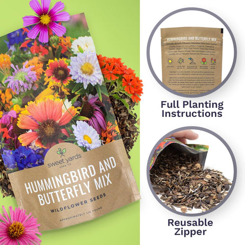 Sweet Yards 23-species flower mix attracts hummingbirds and butterflies.