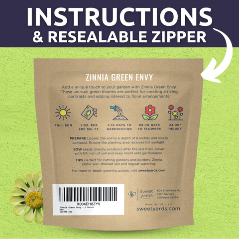 Sweet Yards Zinnia Green Envy cutting garden for vibrant bouquets.