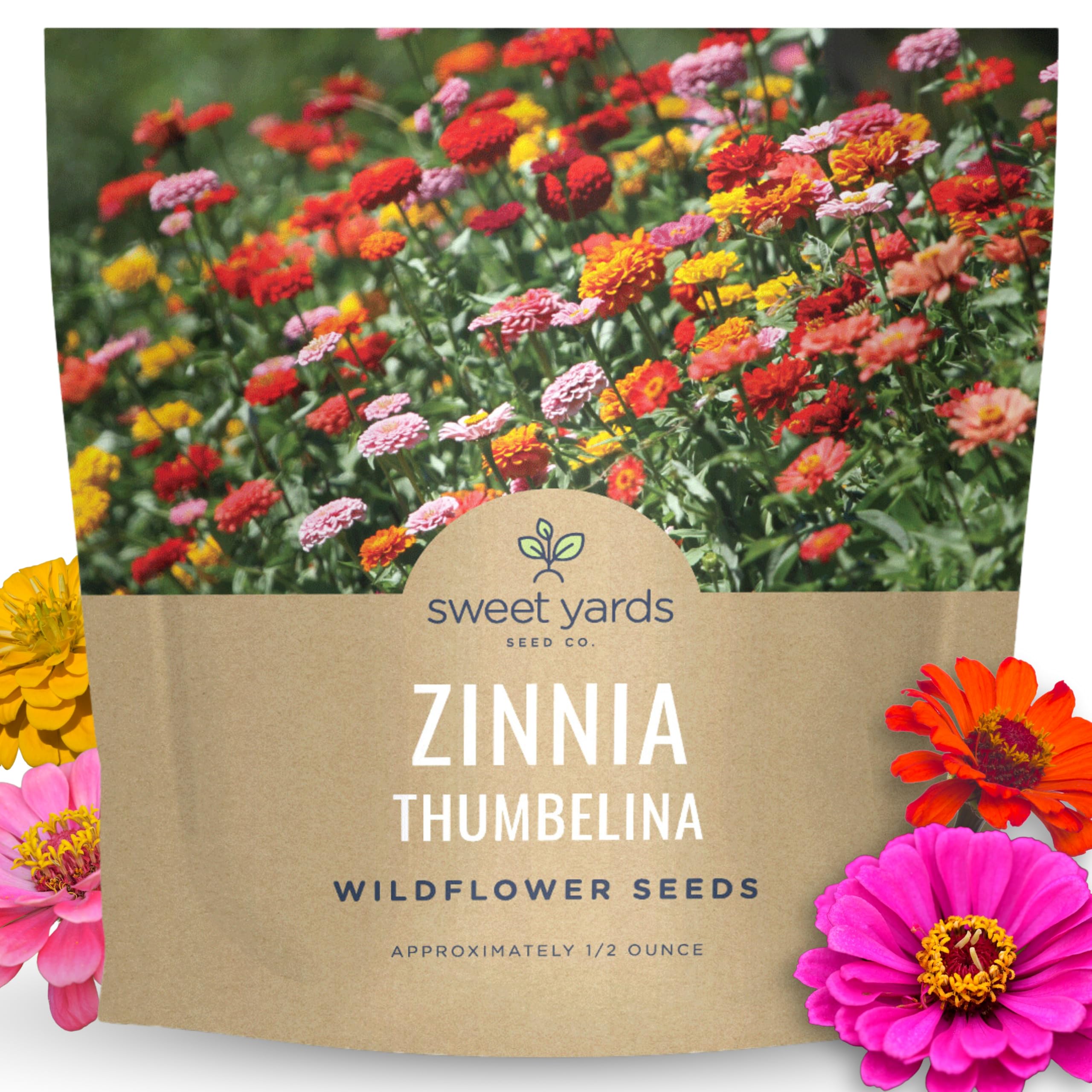Sweet Yards Zinnia Thumbelina Mix seed packet ready to plant