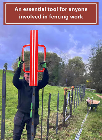 Swellisher fence post driver in action delivering controlled hits