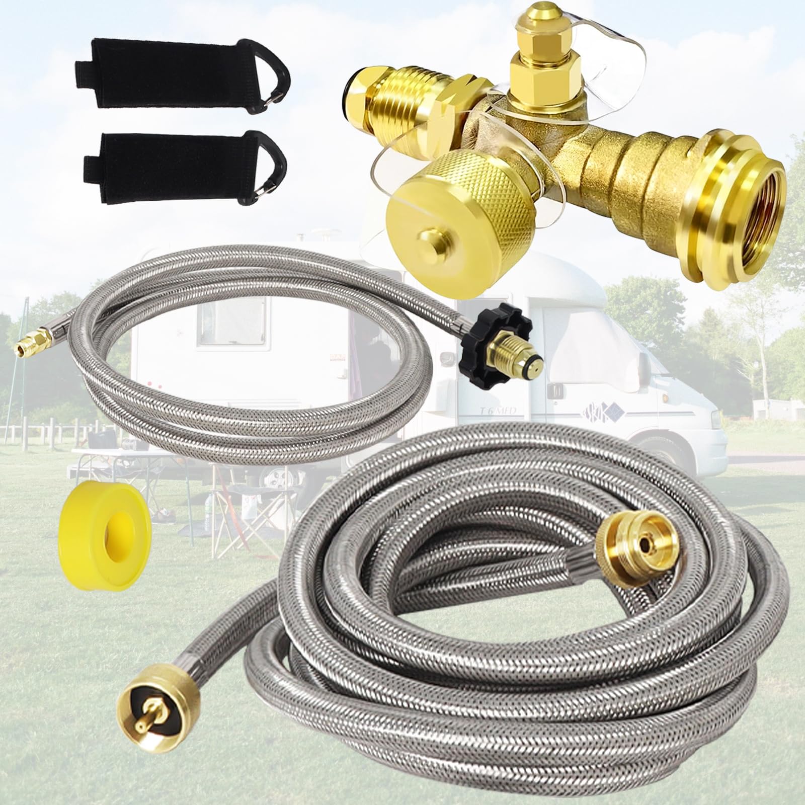 Swess Extend a Stay 5ft hose closeup for reliable RV propane connections.