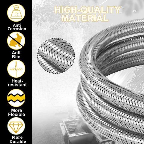 Swess Extend a Stay stainless hose closeup shows braided durability.