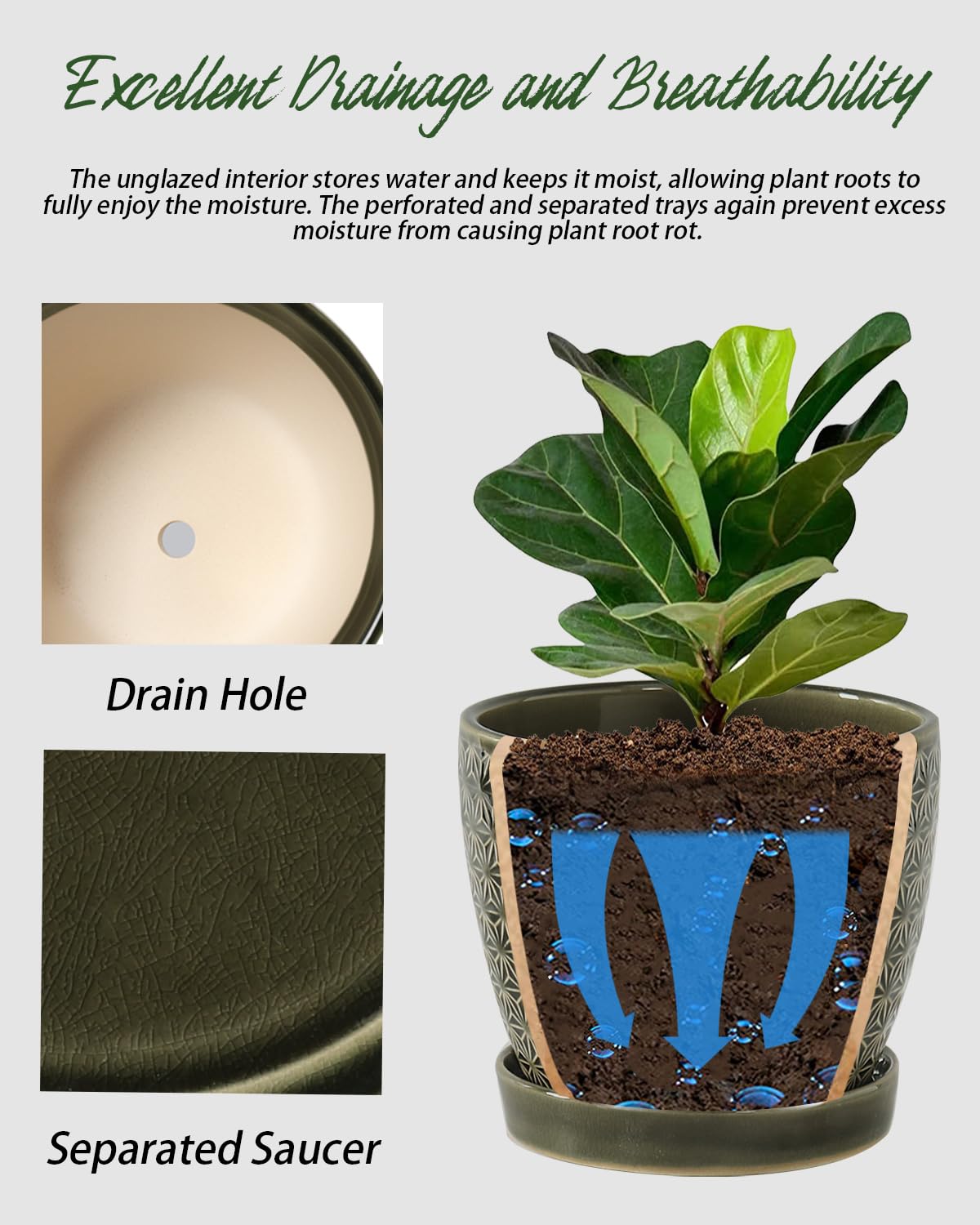 Swicken ceramic planter with saucer protecting surfaces from spills