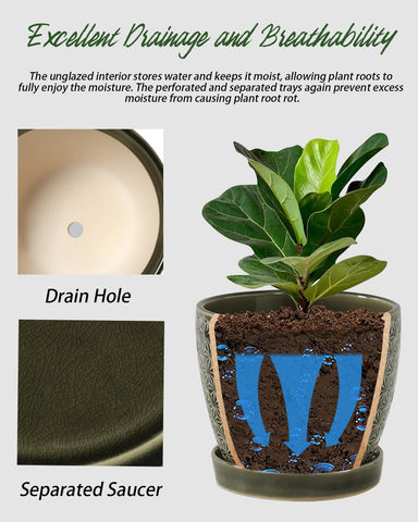 Swicken ceramic planter with saucer protecting surfaces from spills