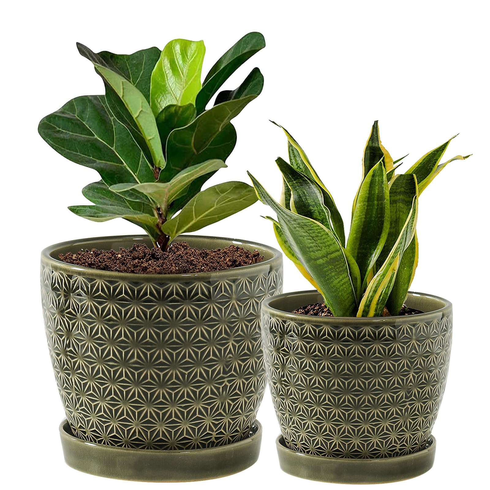 Swicken plant pot with green reactive glaze, stylish indoor decor