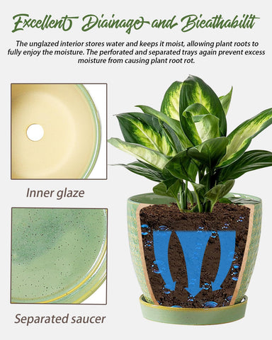 Swicken sage-green planter with silicone plugs and tray protects surfaces
