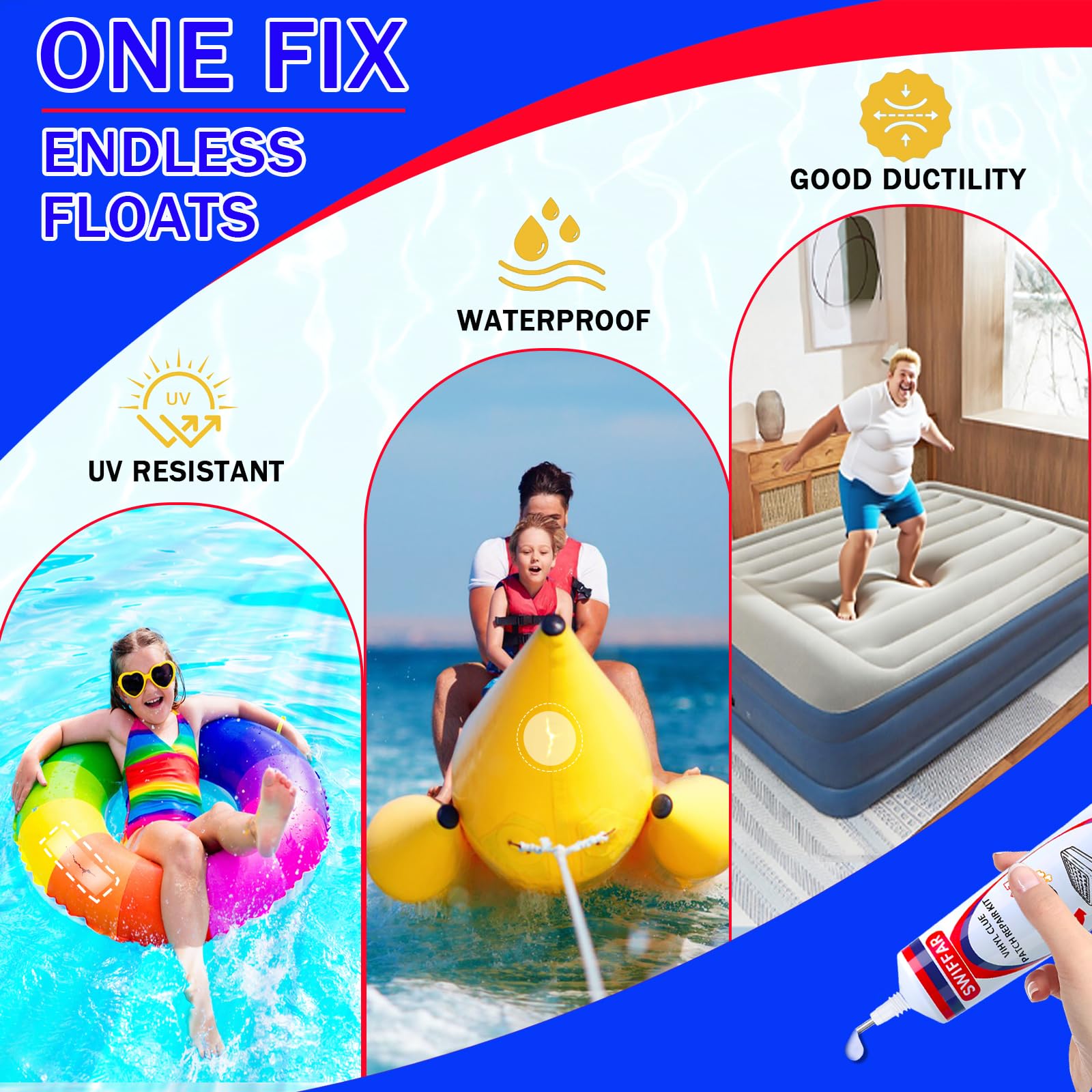 SWIFFAR no-odor glue used with patches for inflatables.