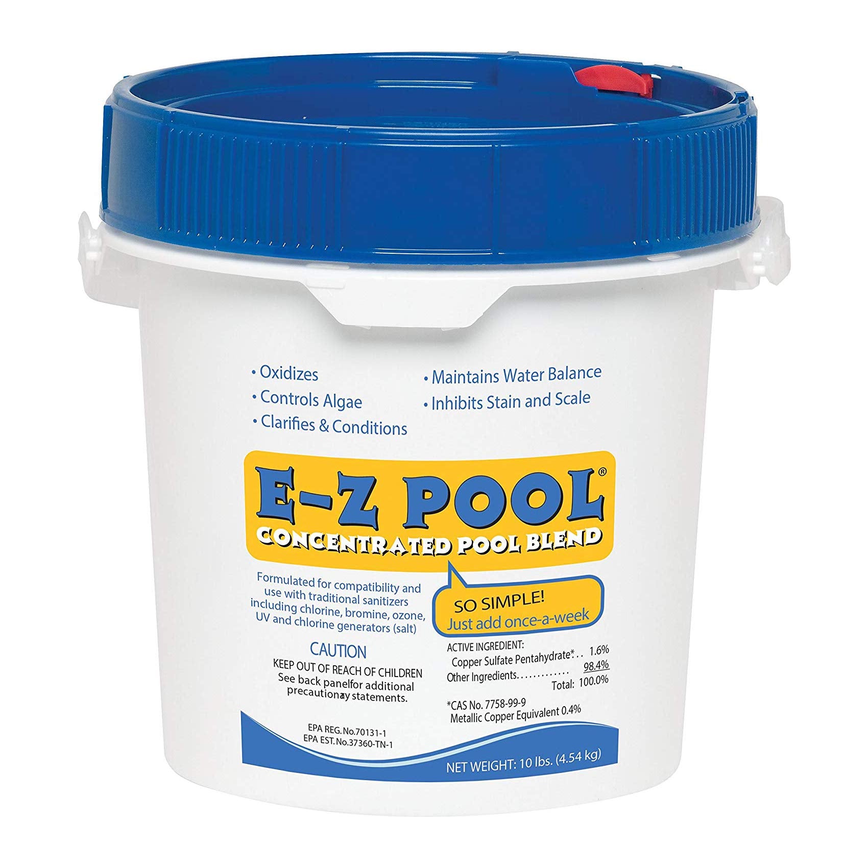 Swim Central EZ Pool 10 lb bucket enables simple weekly water care for clear, balanced pool water.