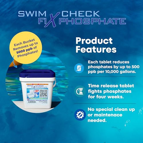 Skimmer basket with Swim Check tablets for direct, convenient phosphate control.