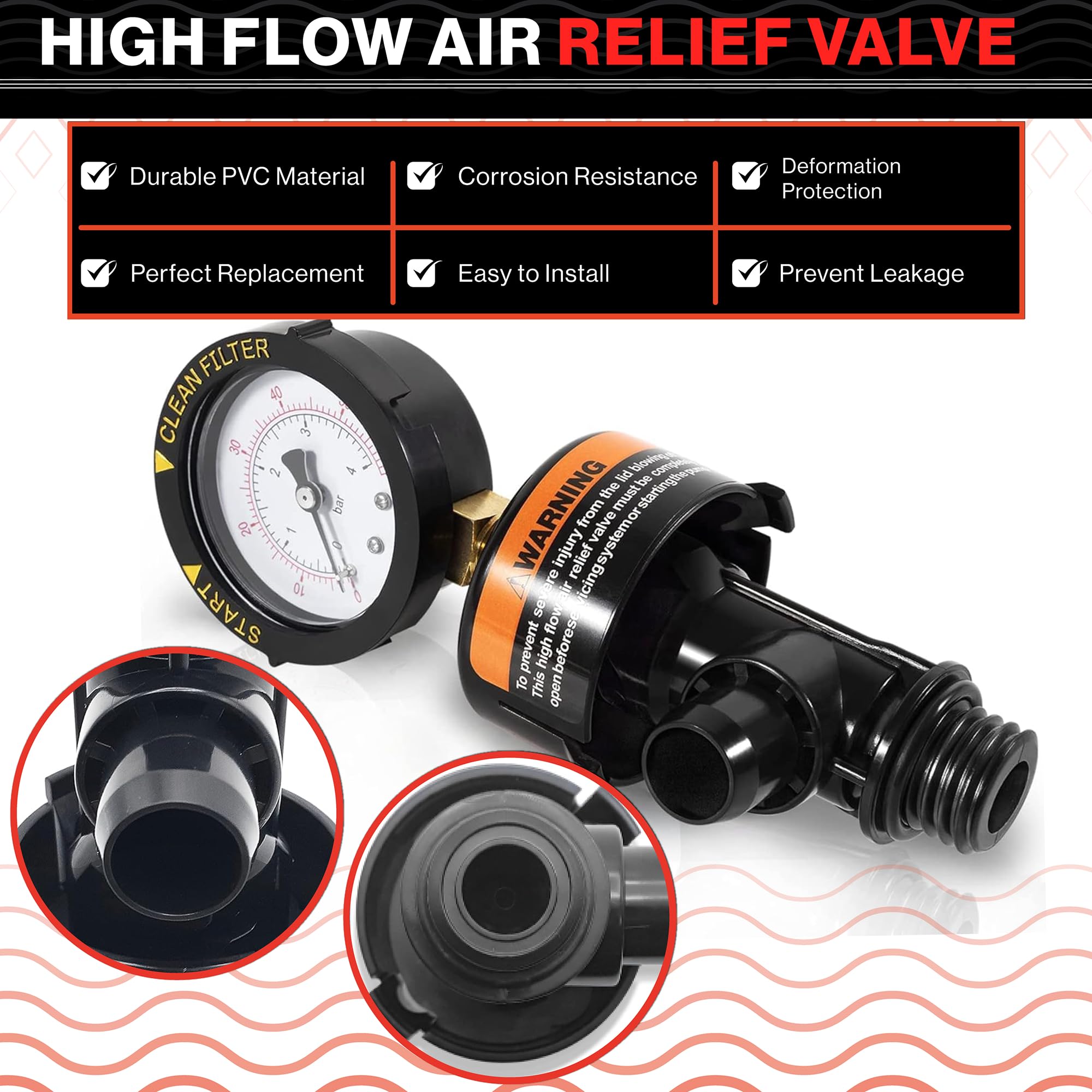 Swimables air-relief valve threaded connection shows easy compatibility with filters.