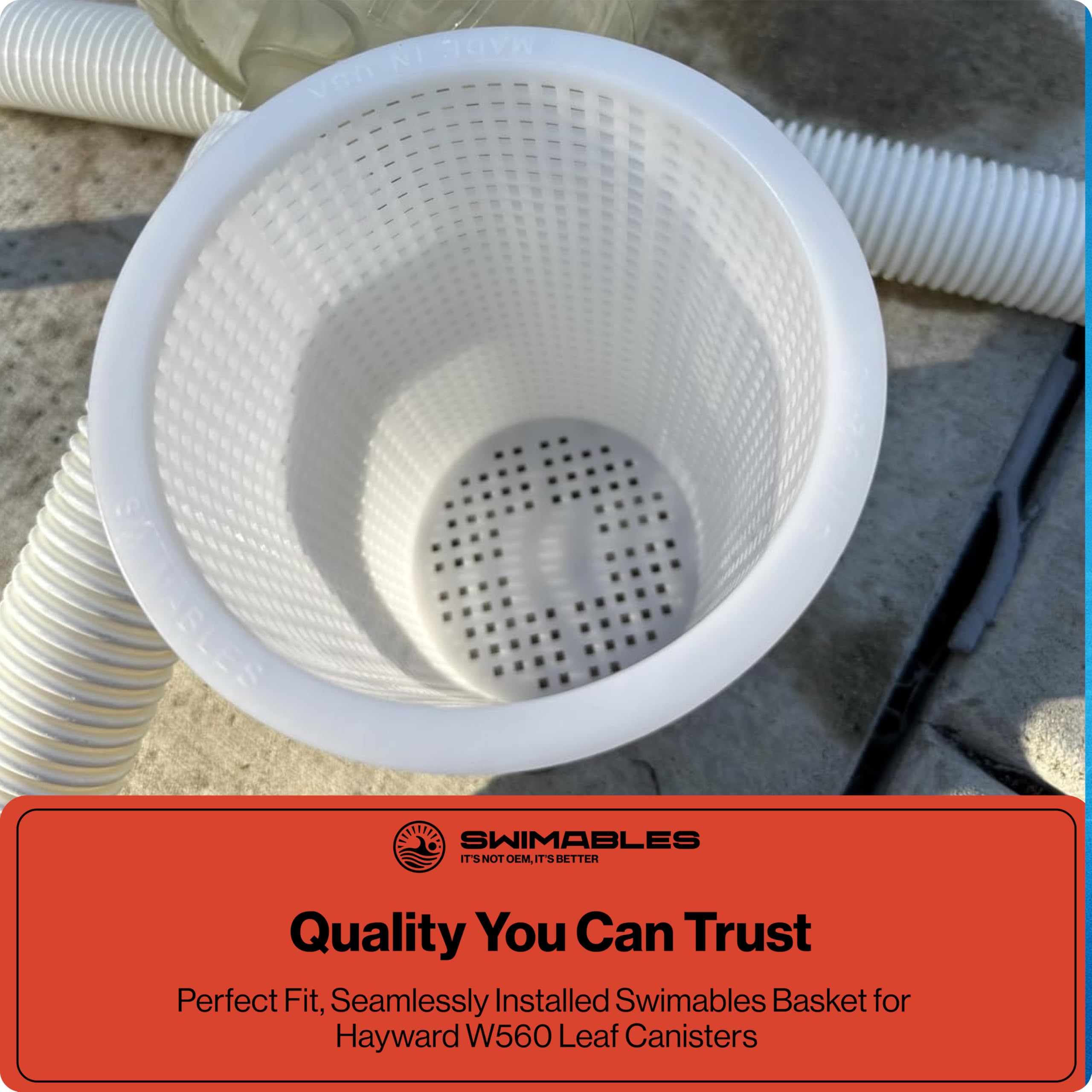 Debris filtration focus of Swimables basket helps keep pool water clear.
