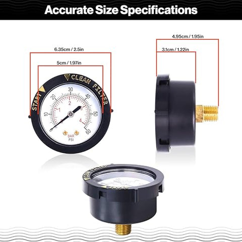 Swimables ECX2712B1 back-mount gauge fits Hayward filters with reliable performance.