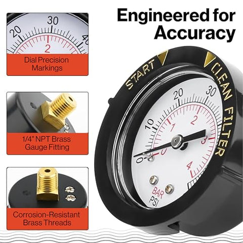 Swimables ECX2712B1 2-inch dial delivers clear readings during pool maintenance.