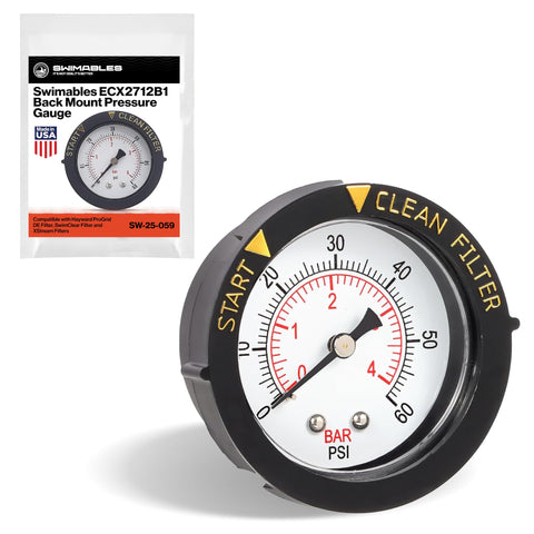 Swimables ECX2712B1 pressure gauge dial face shows filter pressure for easy monitoring.