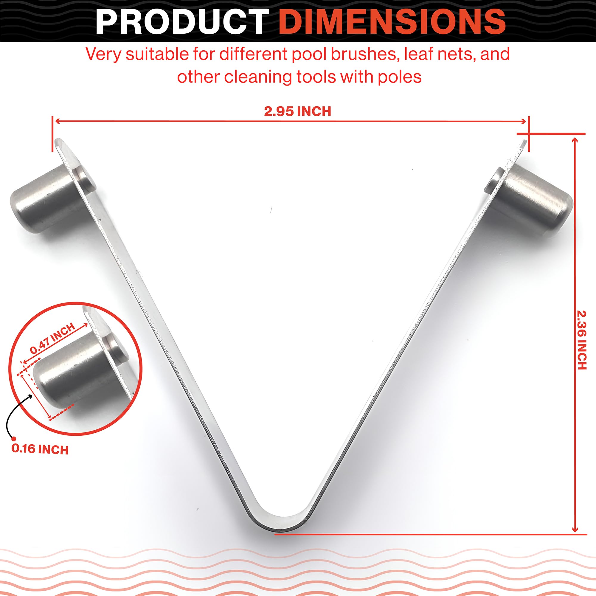 Swimables heavy-duty stainless steel V-clip highlights long-lasting performance.