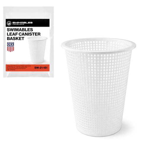 Swimables leaf canister basket shows W560 compatibility for efficient debris capture.