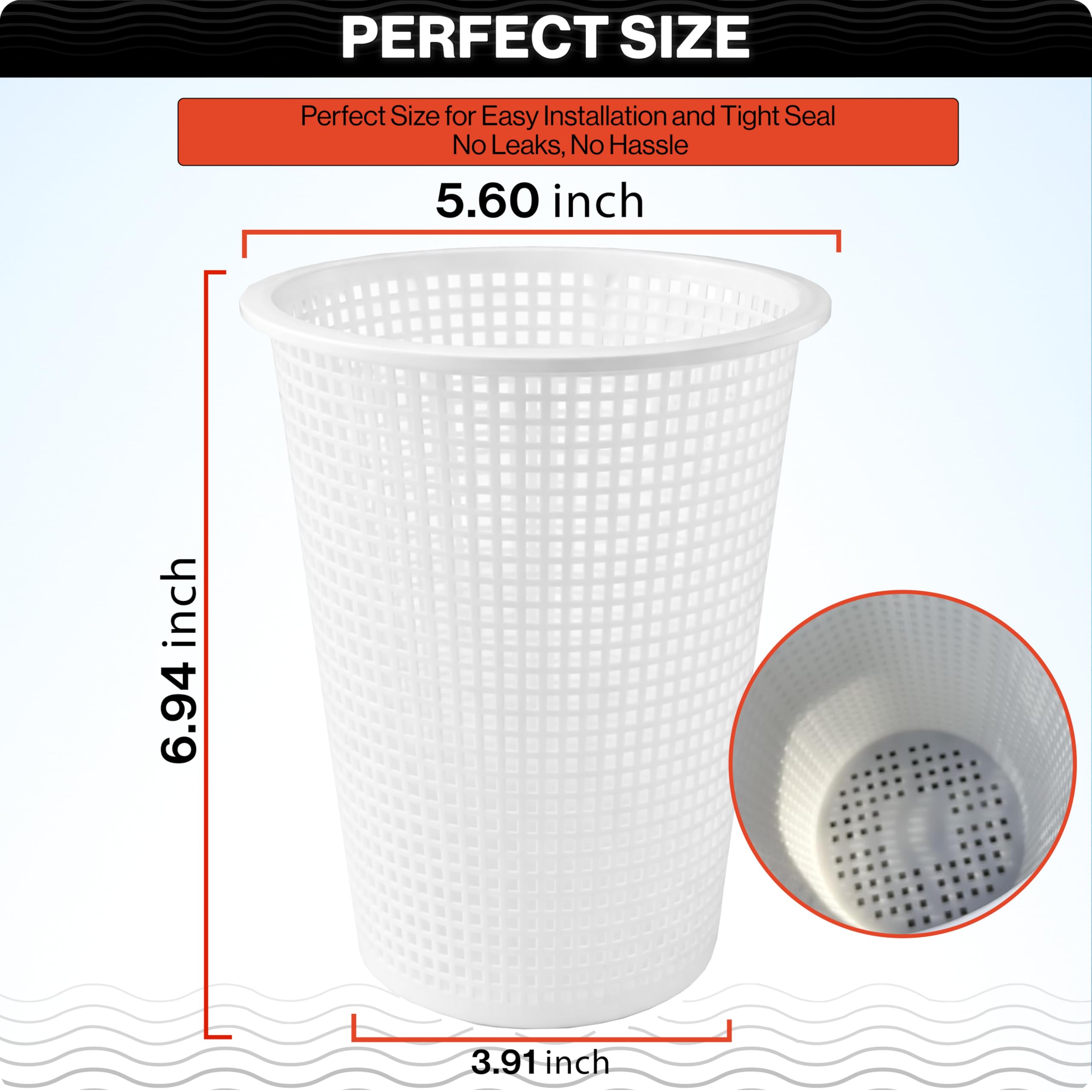 Optimized water-flow design in Swimables basket reduces clogs during pool operation.