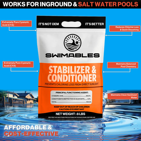 Close-up of Swimables stabilizer bag prepared for inground pool use.