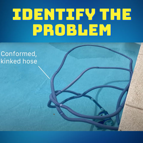 Swimables Swivel EZ close-up-detangling-action shows smooth hose movement during vacuuming.