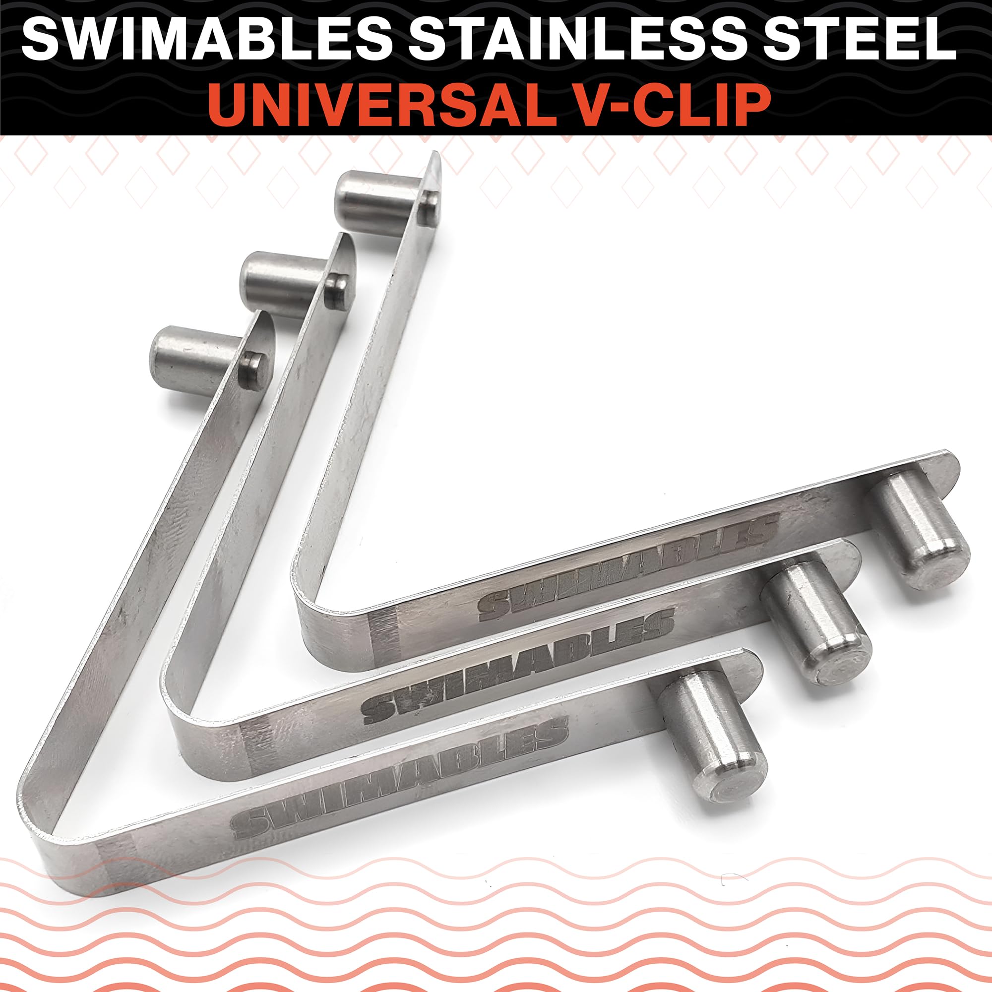 Swimables V-clip in use on a pool net showing fast, secure mounting.