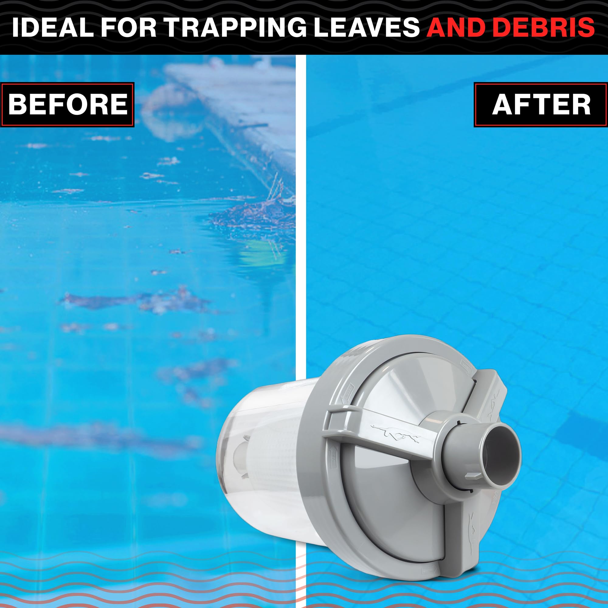 Swimables robust canister protects pump by catching leaves before the filter.
