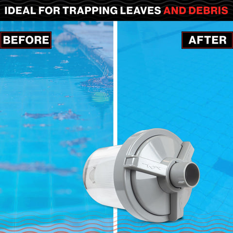 Swimables robust canister protects pump by catching leaves before the filter.