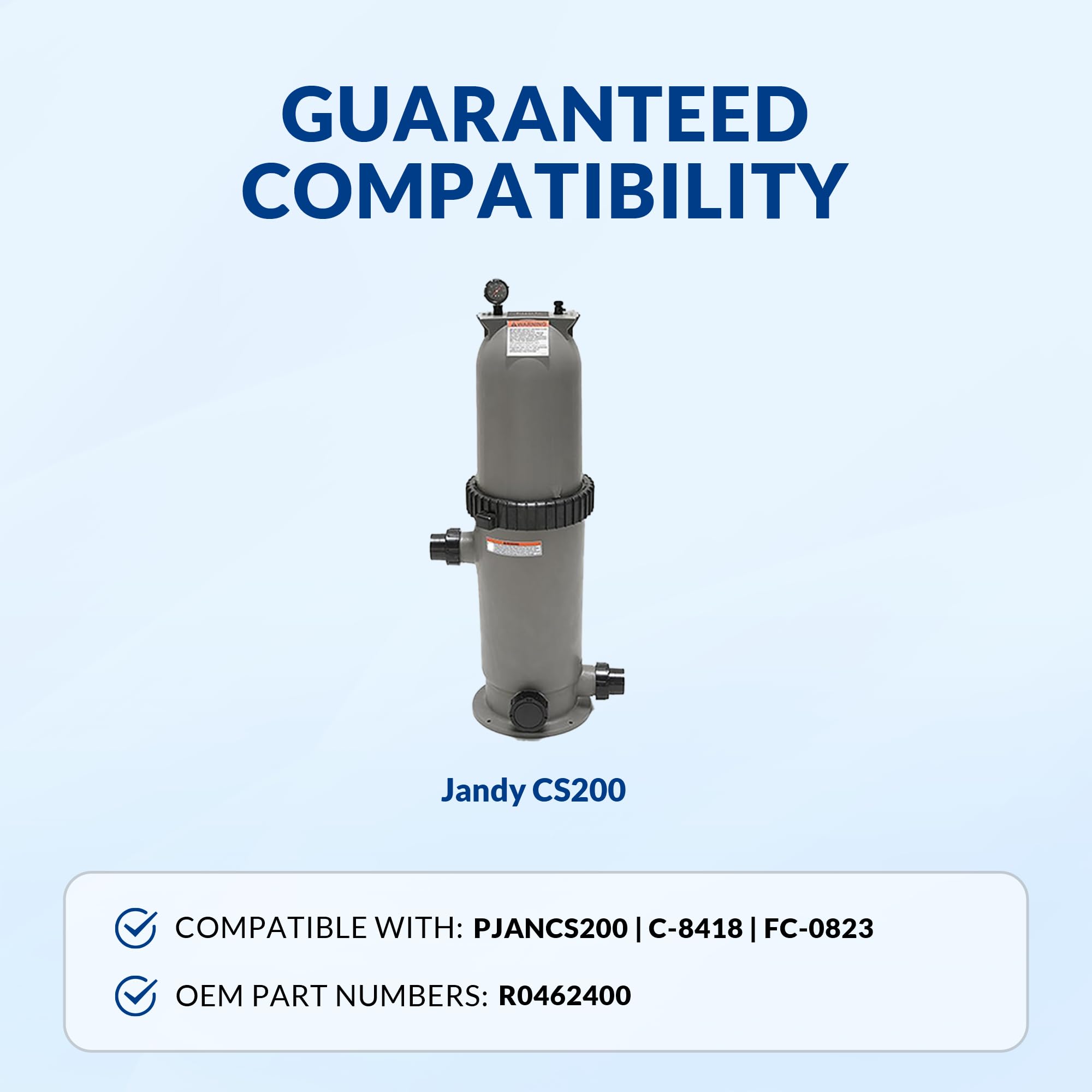 Swimara CS200 anti-collapse core keeps pleats open during backwash.