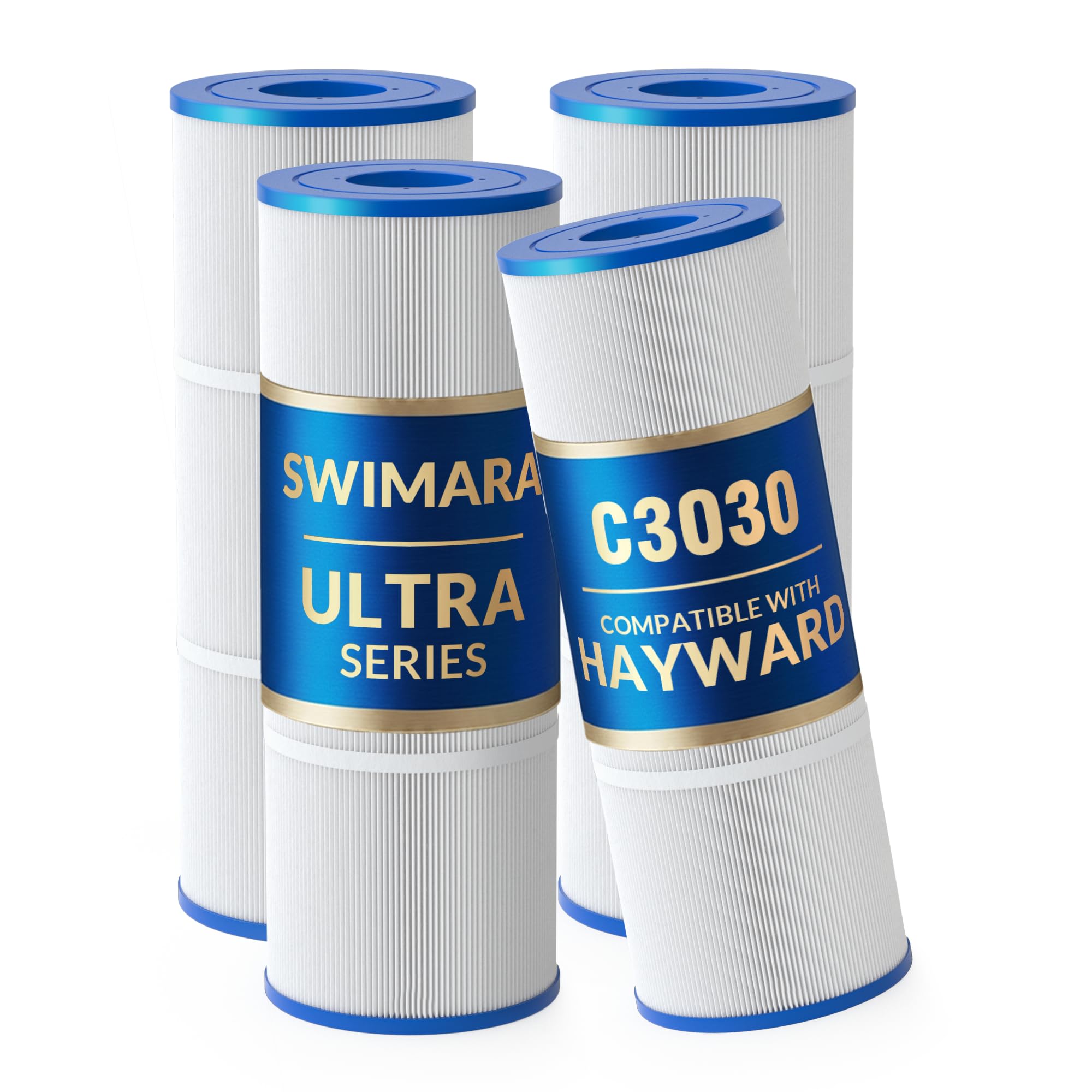 Swimara Ultra four-pack box shows quick install and secure seal for pool maintenance.
