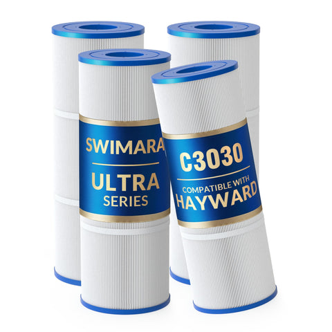 Swimara Ultra four-pack box shows quick install and secure seal for pool maintenance.