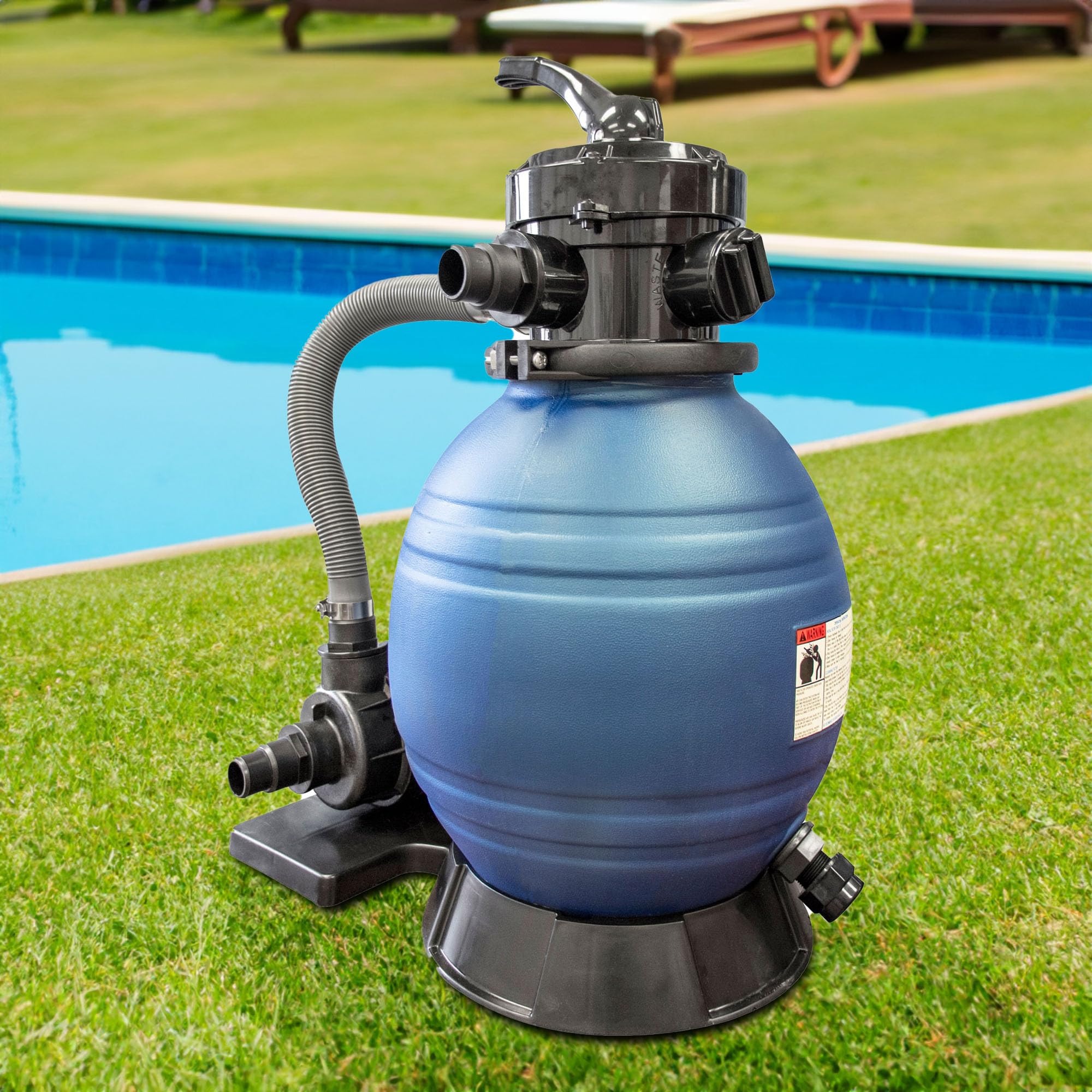 Swimline HydroTools 1980 GPH pump delivers quiet operation for poolside lounging.