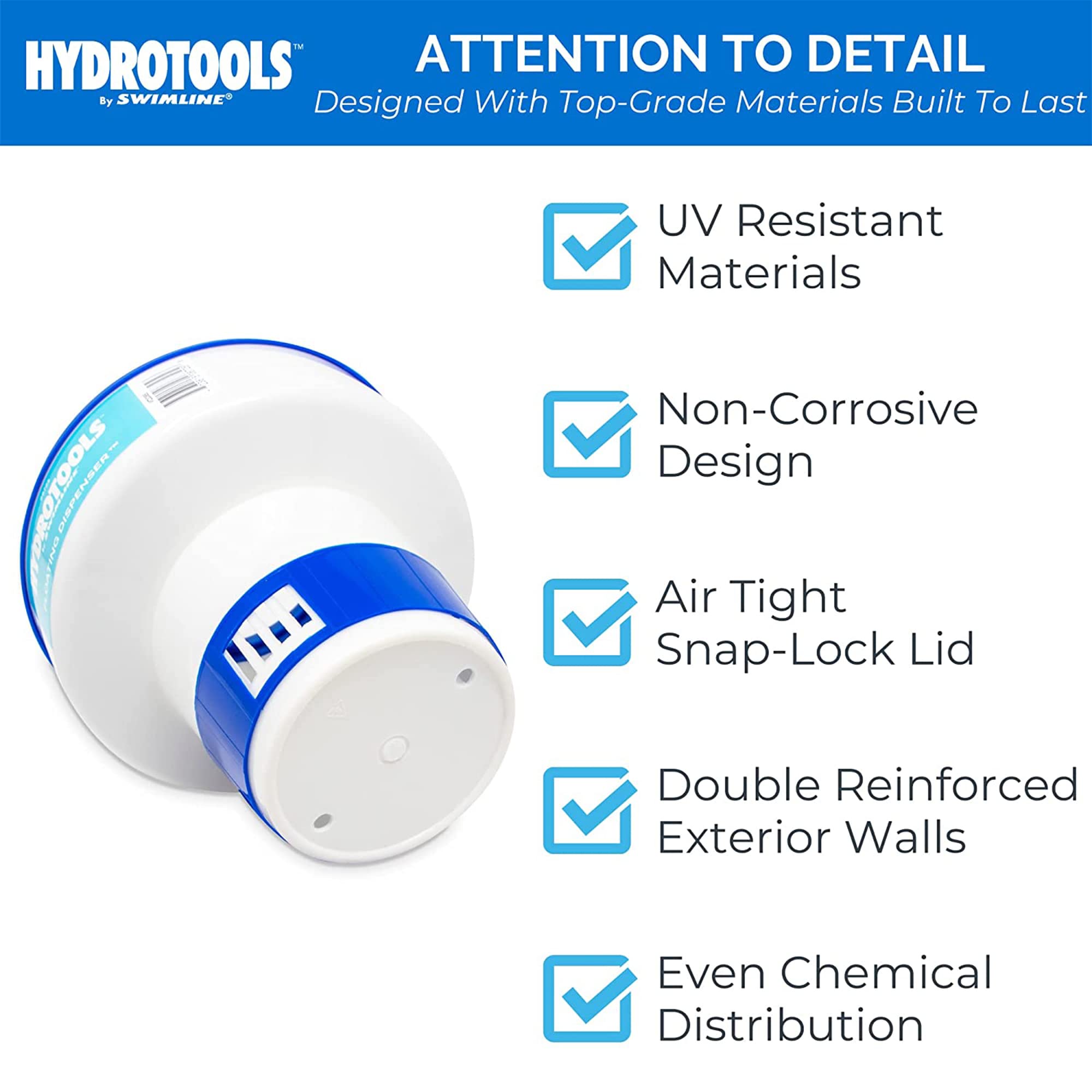 Swimline HydroTools 8725 works with bromine and chlorine tablets for flexibility.