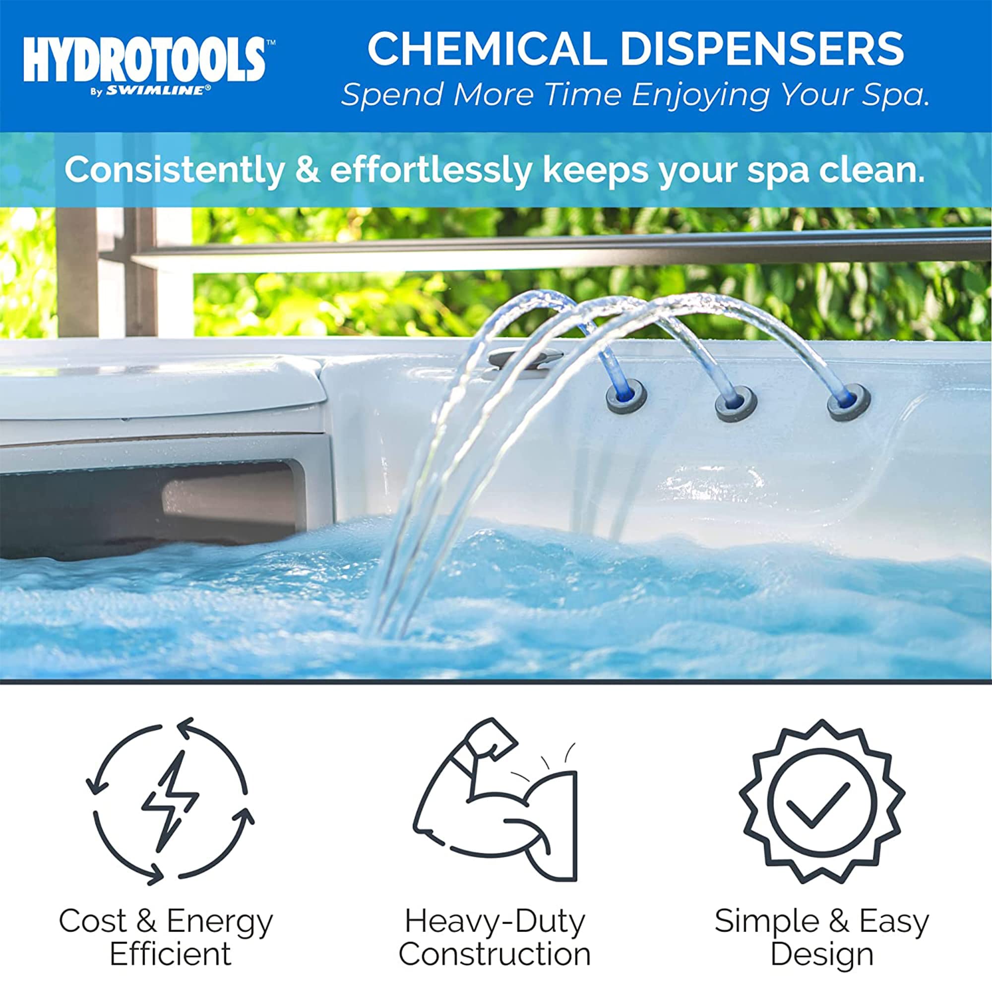 Floating thermometer included with HydroTools 8725 helps monitor temperature alongside dispensing.