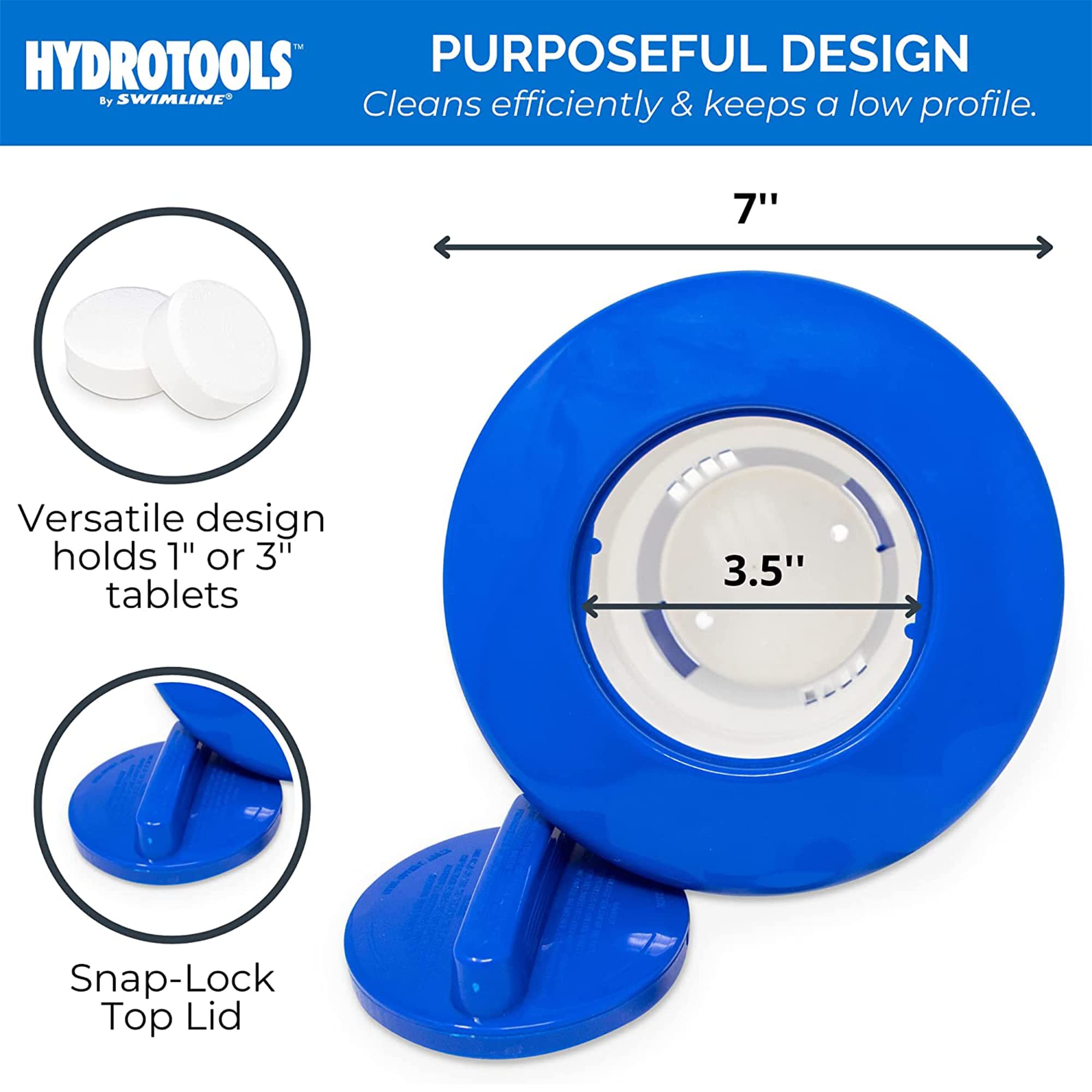 Swimline HydroTools 8725 large capacity fills with multiple tablets for fewer refills.