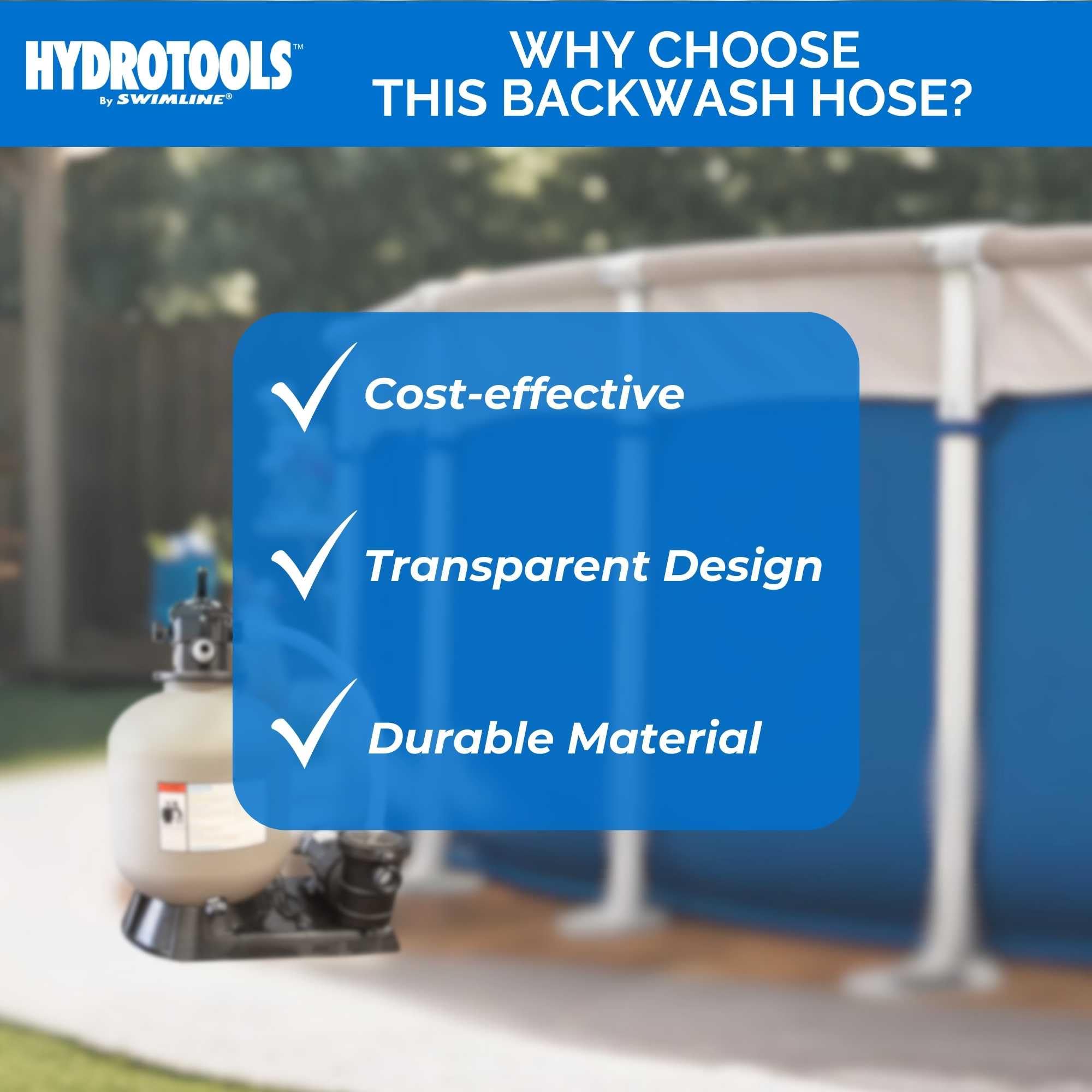 Swimline Hydrotools chemical-resistant material withstands harsh pool conditions for lasting use.