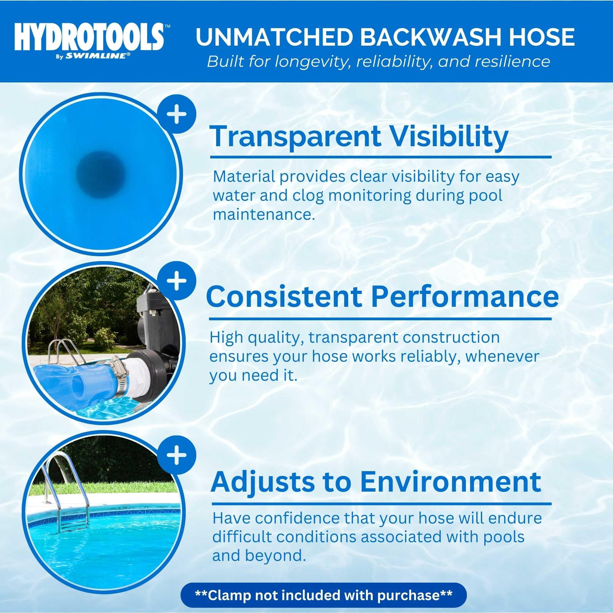Swimline Hydrotools kink-free hose delivers uninterrupted water flow during pool maintenance.