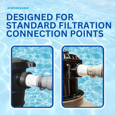 Swimline Hydrotools filter hose installed easily for quick pool maintenance.