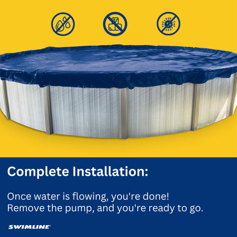 Swimline HydroTools Original siphon pump supports safe pool cover maintenance.