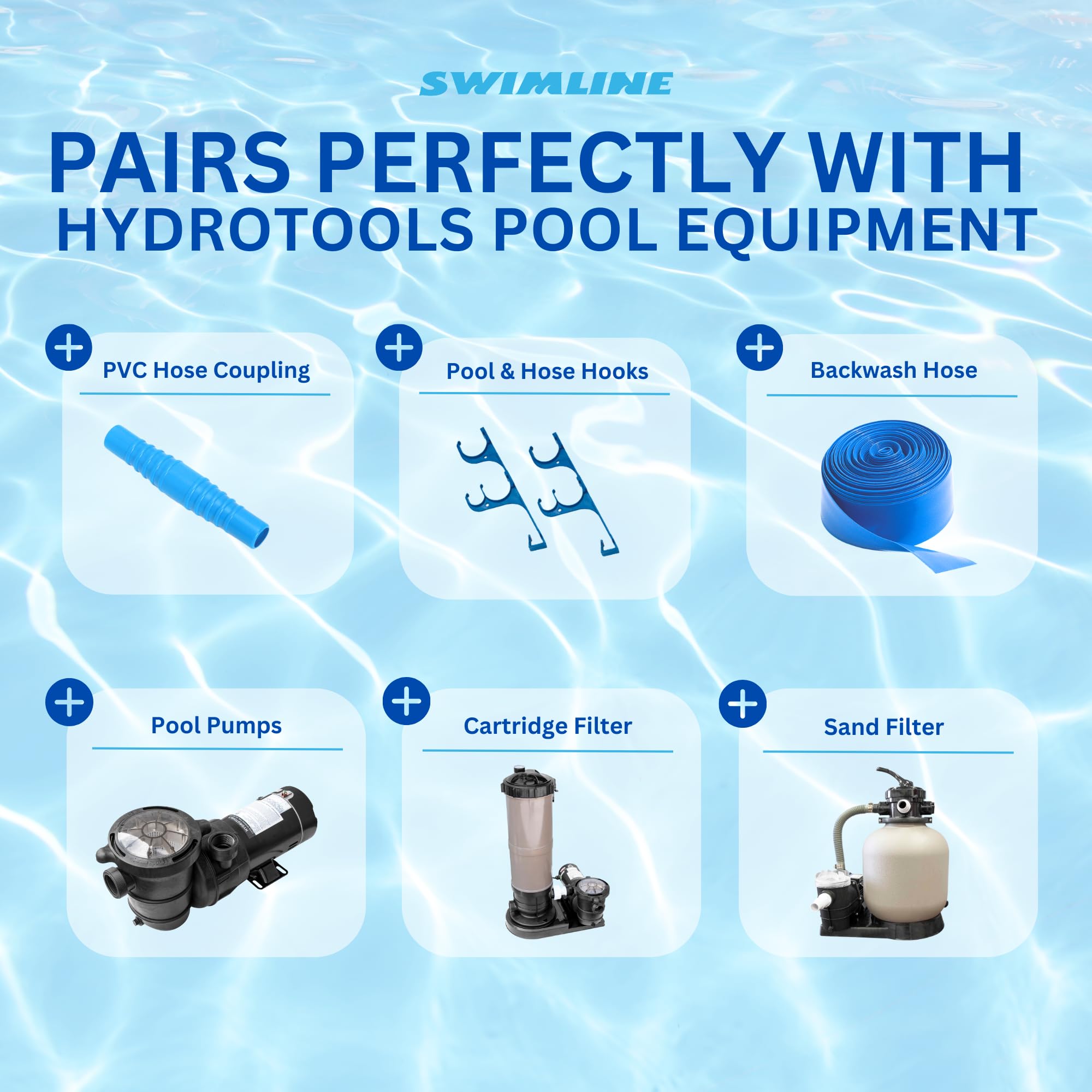 Swimline Hydrotools 3-foot hose fits compact above-ground pool setups.