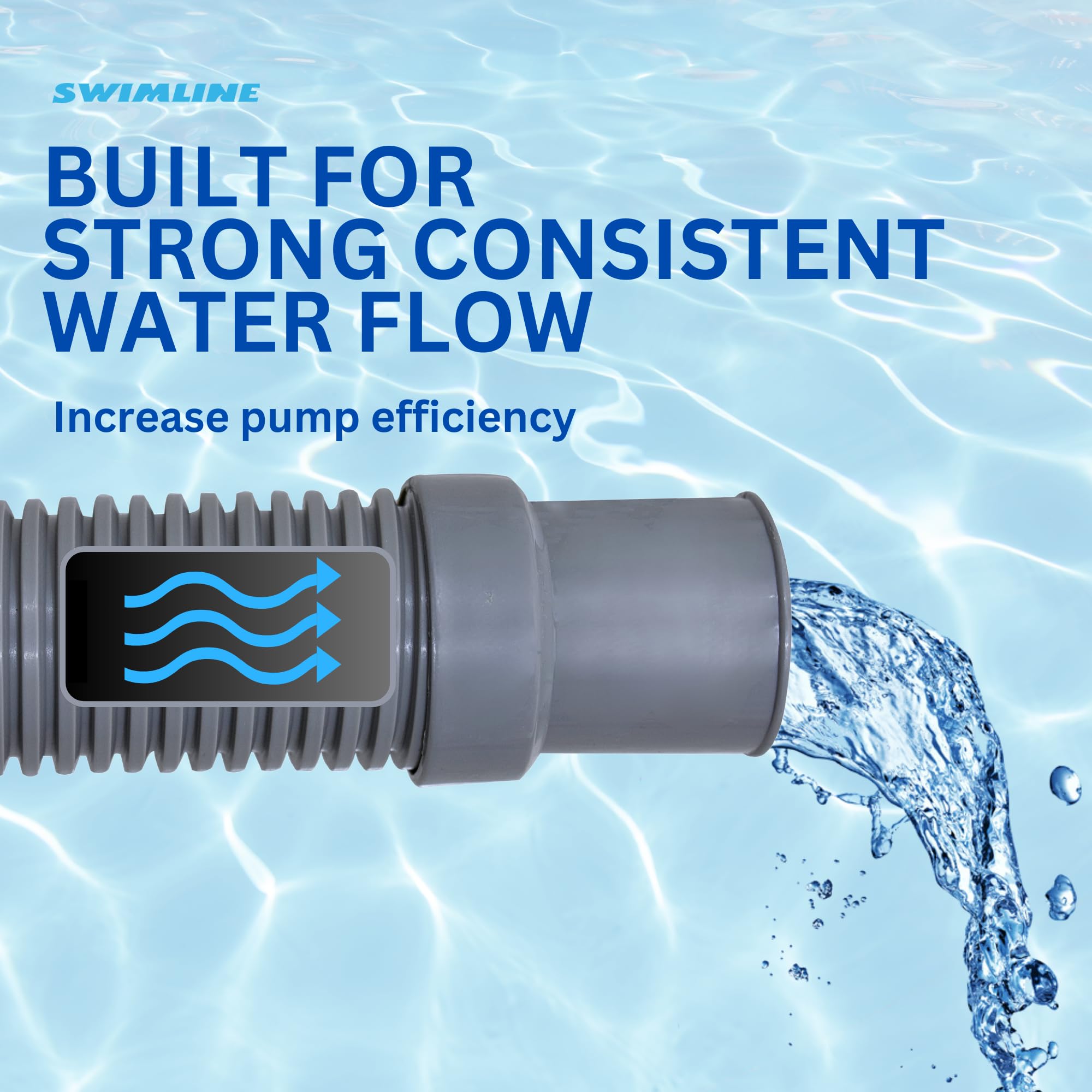 Swimline Hydrotools hose resists chemicals and UV for sunny pool areas.