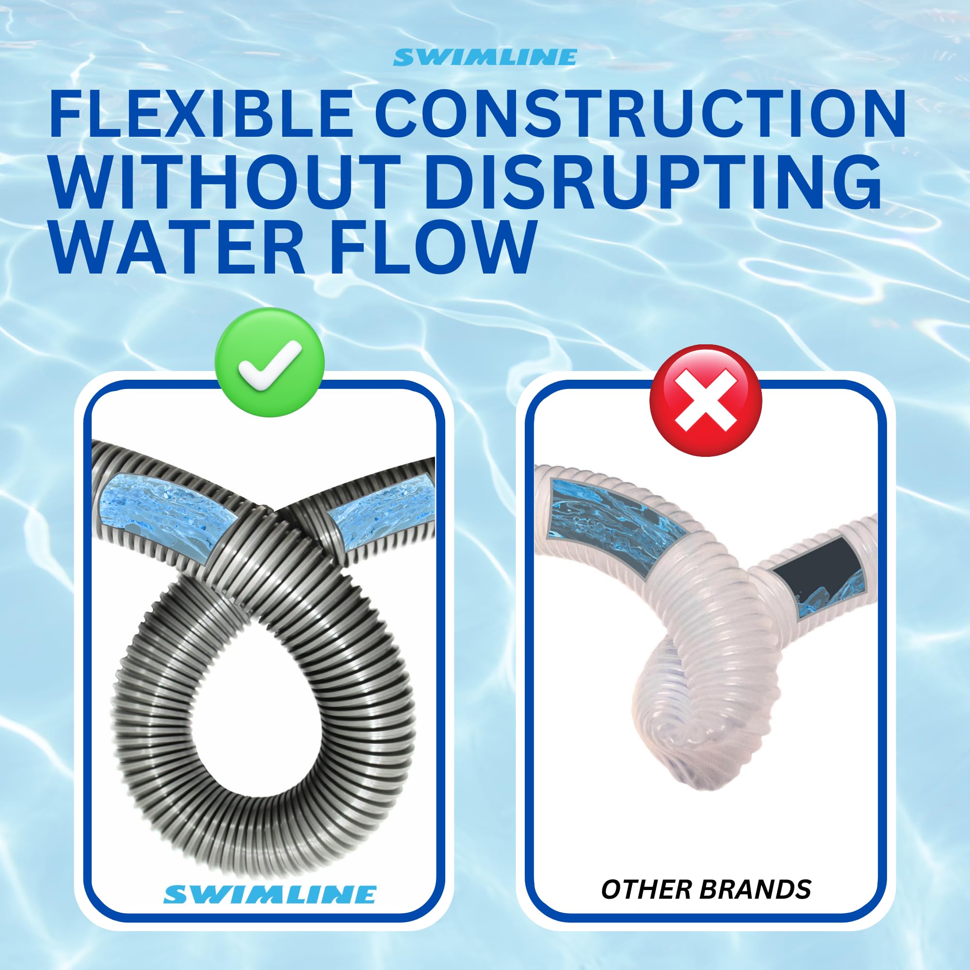 Swimline Hydrotools hose is flexible and durable for simple positioning around equipment.