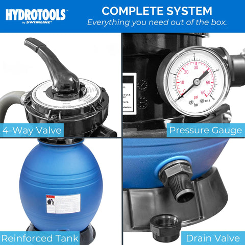 Swimline HydroTools quiet pump operation minimizes poolside noise.