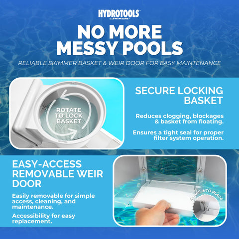 Swimline HydroTools skimmer basket with top and front access for easy cleaning